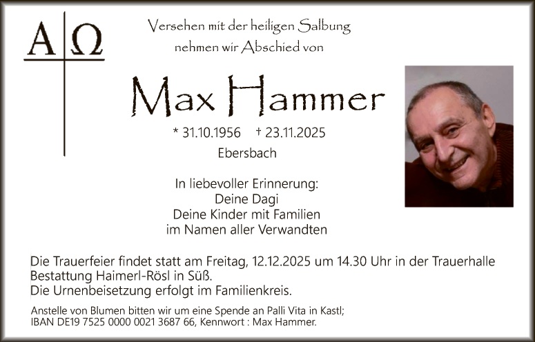Traueranzeige Max Hammer
